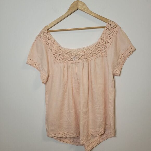 Autograph Women's Embroidered Yoke Square Neck 100% Linen Top Blouse Size XL - Picture 1 of 7